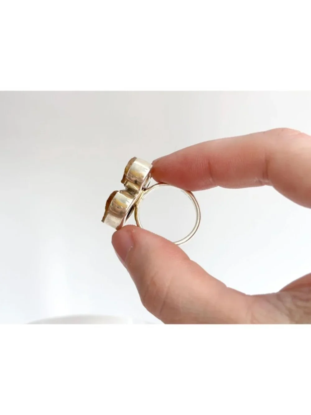 Rough Cut Citrine Semi Precious Sterling Silver 925 Vintage Ring - sz 7.75